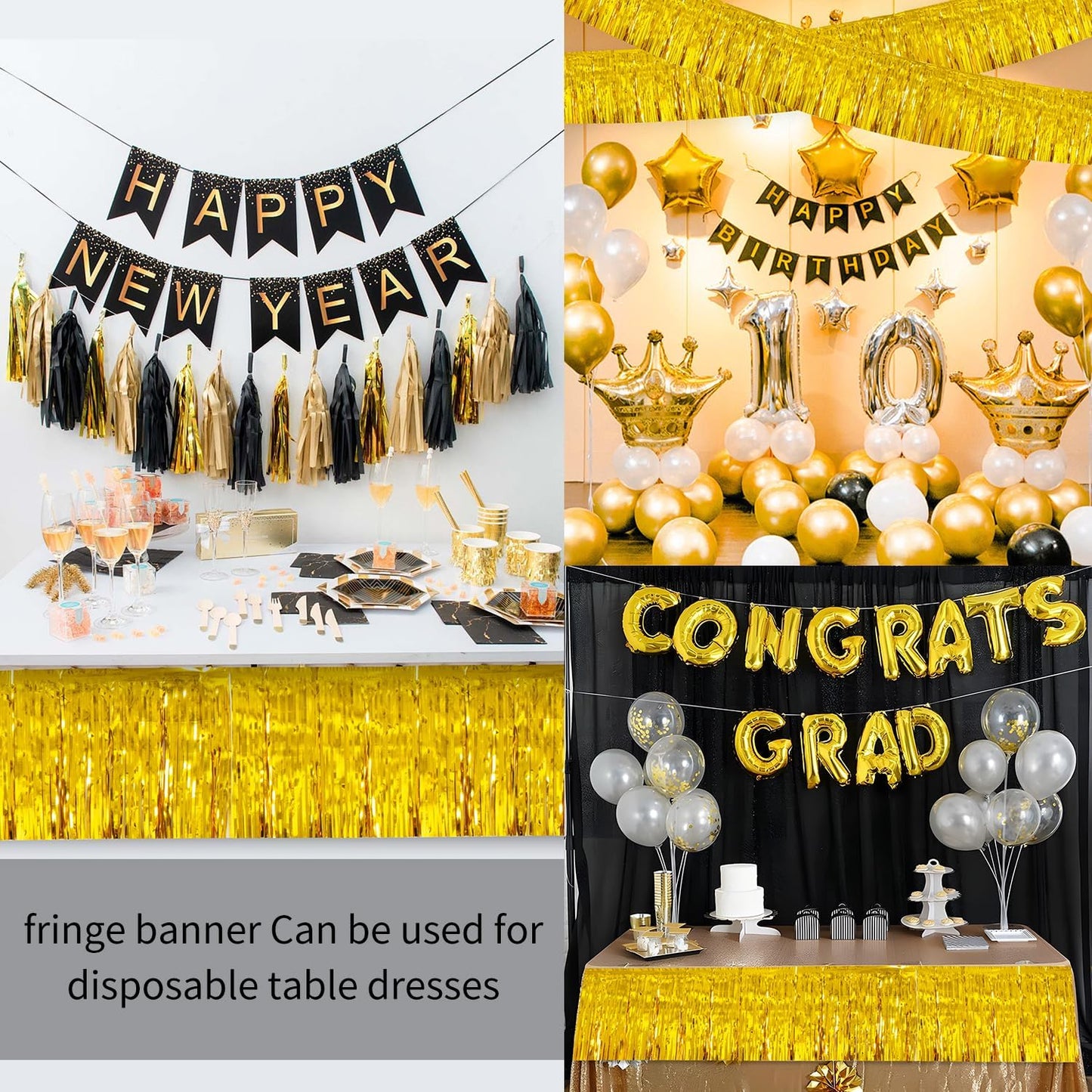 Gold Birthday Decorations Tinsel Garland Parade Float Decorations for Trailer 4Pack 12FT Christmas Party Decor Ceiling Fringe Banner Backdrop for Streamers Party Decorations