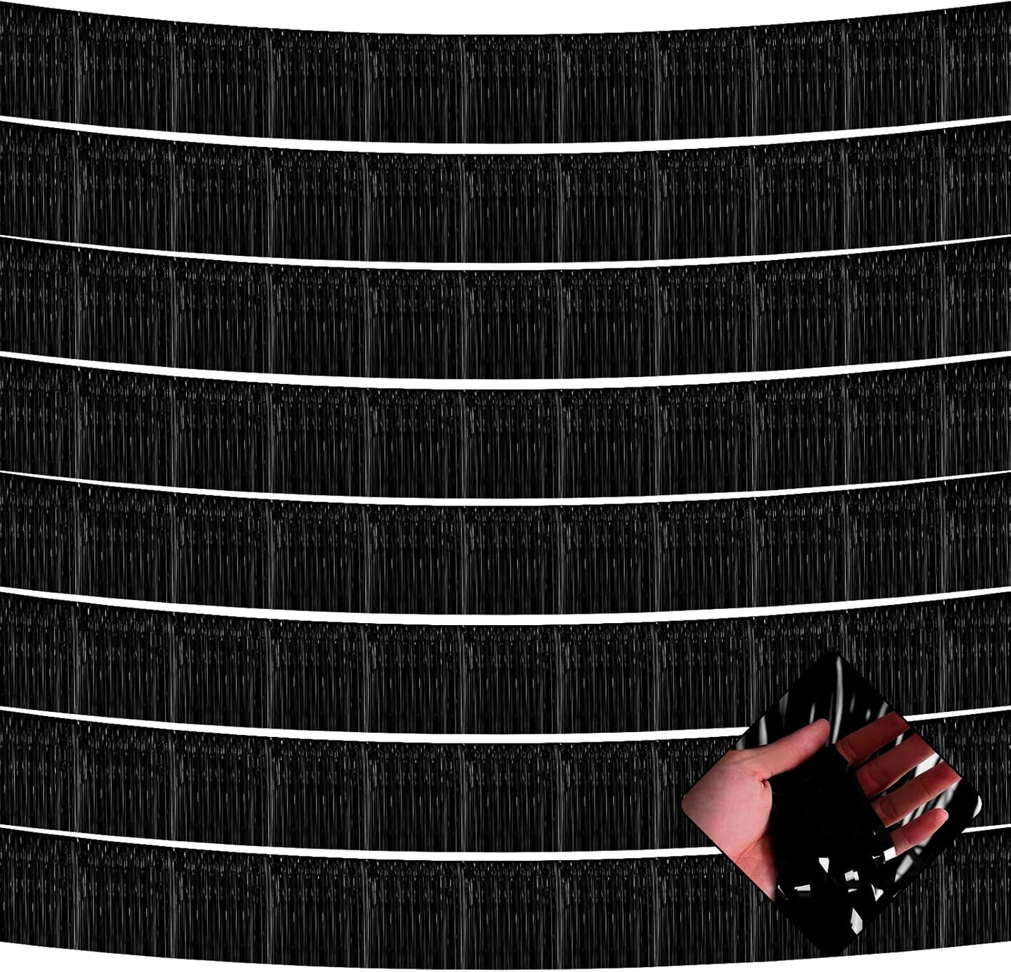 10 Pack 10 Feet Foil Fringe Garland Metallic Tinsel Streamers Banner Wall Hanging Curtain Backdrop for Parade Floats, Bachelorette, Wedding, Birthday, Halloween, Christmas Party Decorations(Black)