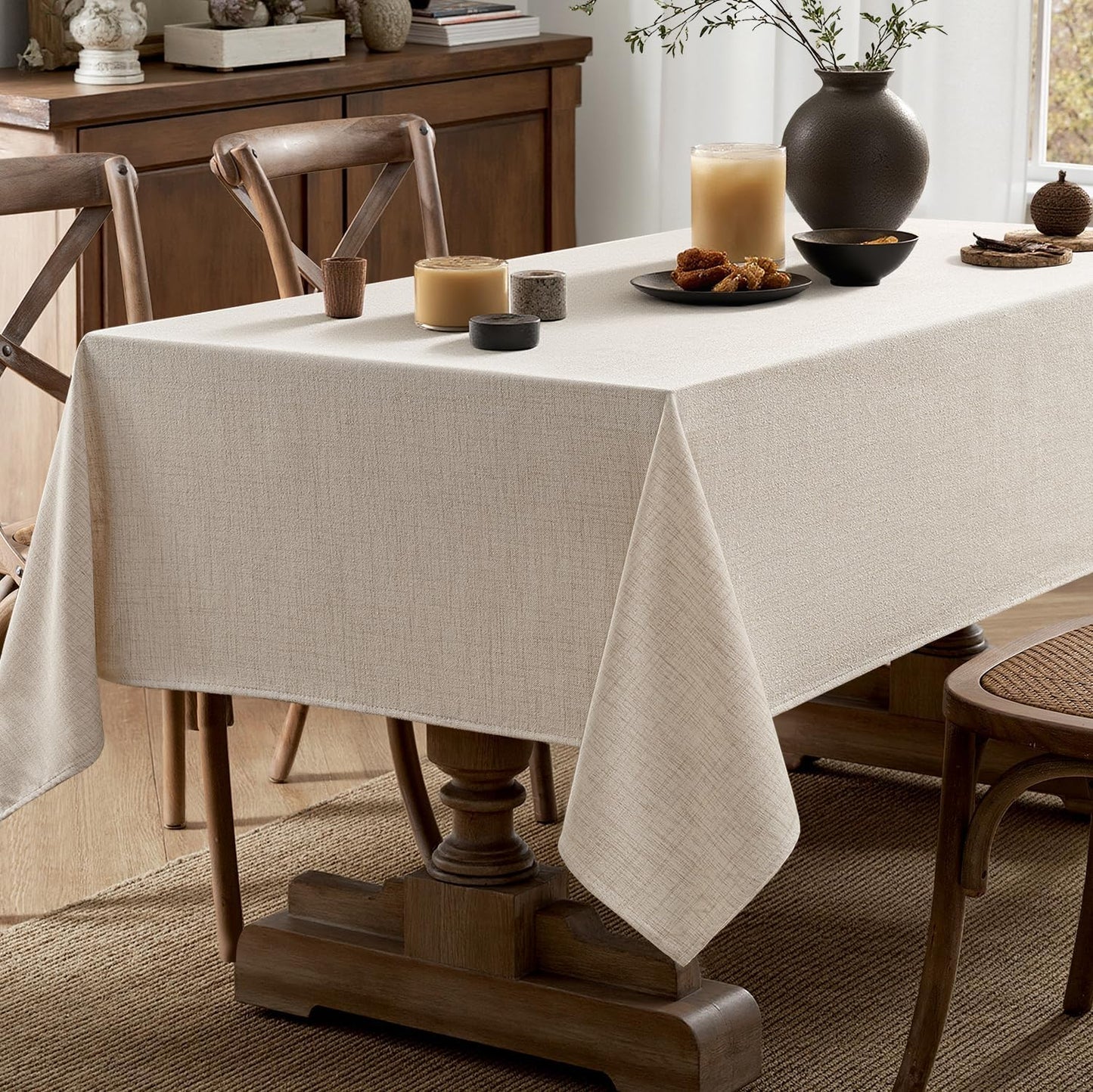 MIULEE Grayish White Linen Tablecloth 60x104 Inch Rectangle Table Cloth Waterproof,Stain Resistant & Wrinkle Resistant for Dining Party Wedding