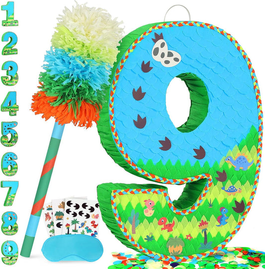 Number 9 Pinata for Birthday Party Decorations, Jungle Dinosaur Piñata Games Toy (9th)