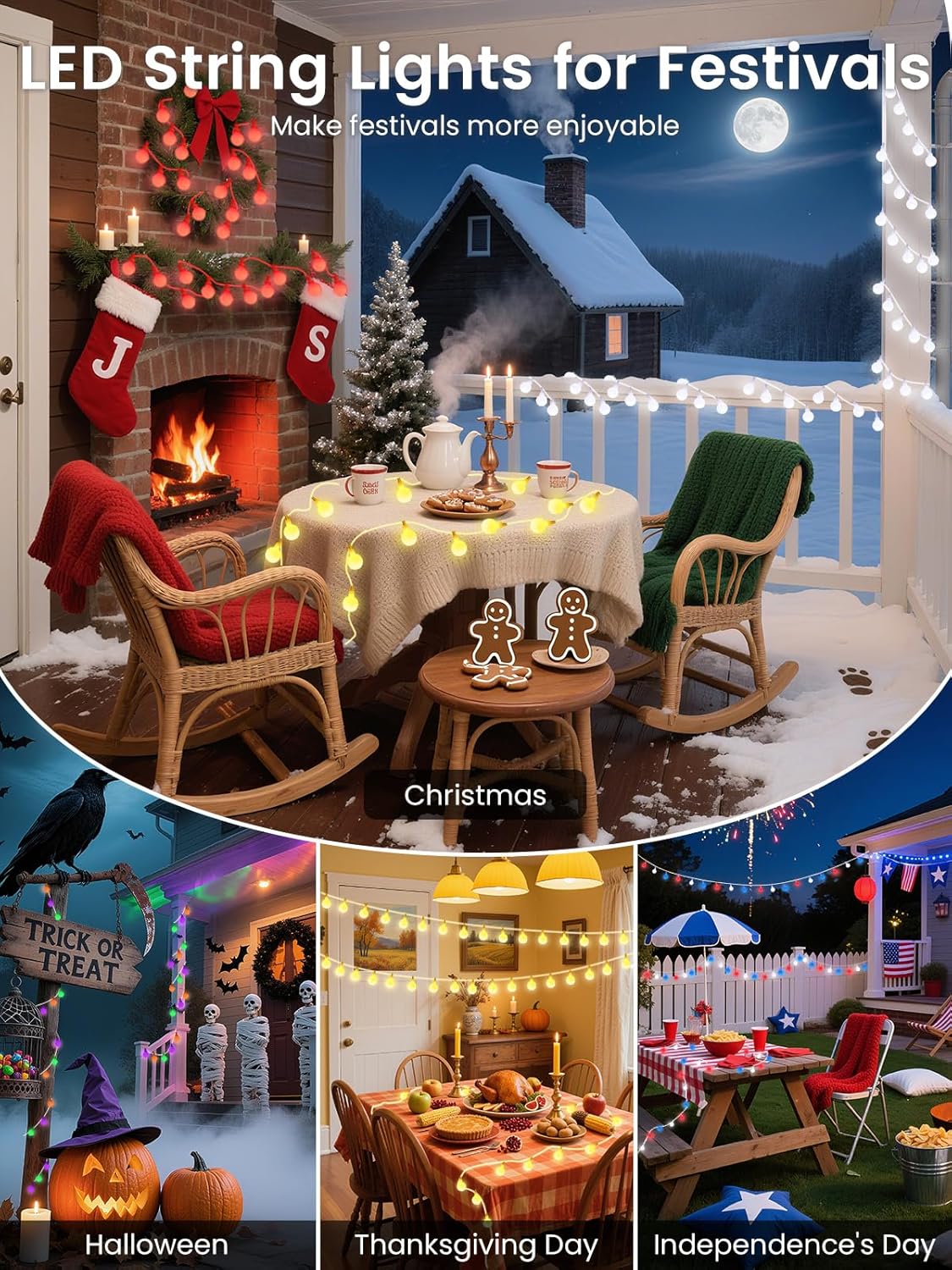 78ft Smart Color Changing Christmas Lights, 200 LED RGB Globe String Lights App Control with Remote & Timer, Music Sync Fairy Light Plug in Waterproof for Christmas Decoration Indoor Outdoor Bedroom