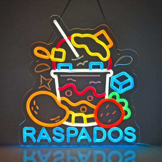 CNBEYOUNG Raspados Neon Sign, Neon Lights Hanging Wall Art Decoration for Mexican Restaurants Shop Bar Food Truck Kitchen Party Home Decor, USB - Driven, Super Bright & Adjustable,13.78x 12.6inches