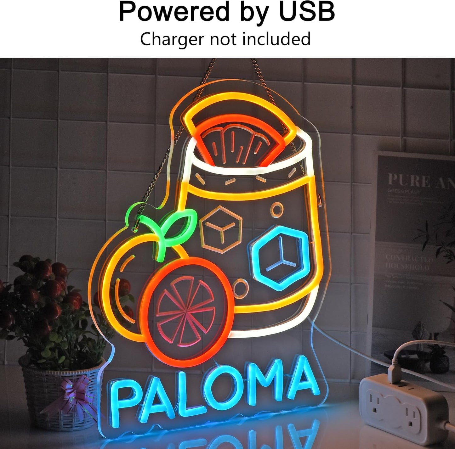 CNBEYOUNG Paloma Neon Sign, Neon Lights Hanging Wall Art Decoration for Mexican Restaurants Shop Cocktail Bar Kitchen Party Home Decor, USB - Driven, Super Bright & Adjustable,15x 12.6inches