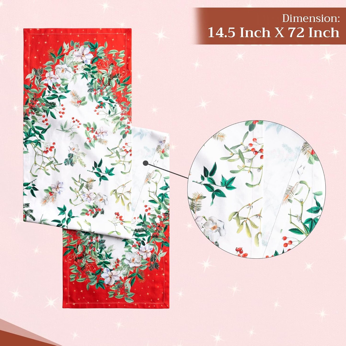 Maison d' Hermine Table Runner 100% Cotton Single Layer Table Runners 72 inches Long for Thanksgiving Christmas Decorations Home Kitchen Dining Party Wedding (Noel, 14.5" x 72")