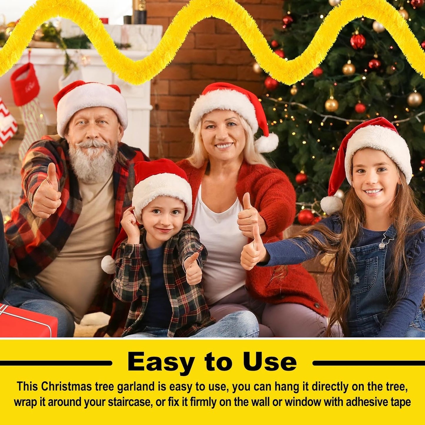 25 Feet Metallic Twist Tinsel Garland Backdrop for Parade Floats, Christmas Eve, New Year, Valentine's Day Party Decorations (Macaron Yellow, 4in x 25ft)