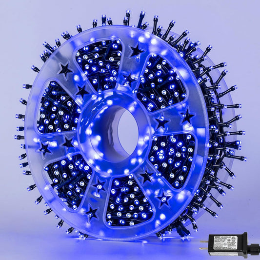 YEGUO 165ft 500 LED Blue Christmas Lights Outdoor Waterproof, Green Wire String Lights Indoor, 8 Modes Twinkle Tree Lights Plug in with Memory Timer for Holiday Festival Xmas
