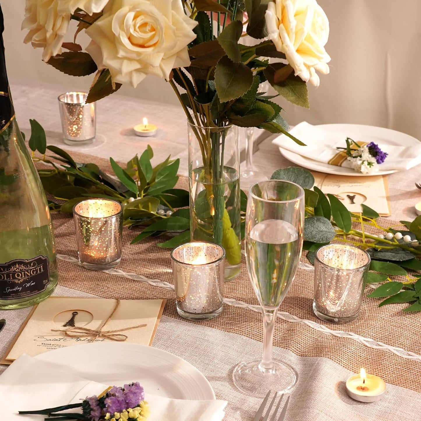 Homemory 24 Pcs Silver Votive Candle Holders, Mercury Glass Candle Holder, Tealight Candle Holders for Table Centerpieces, Baby Shower, Party, Anniversary, Wedding, Home Decor, Halloween, Christmas