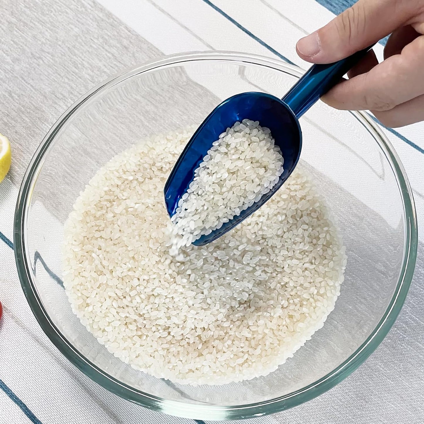 Metal Ice Scoop 3 Oz, Small Stainless Steel Ice scooper for Ice Maker Ice Bucket Kitchen Freezer Bar Party Wedding, Multipurpose for Coffee Bean,Flour Scoop,Dog Food Scoop (3 OZ-Blue)