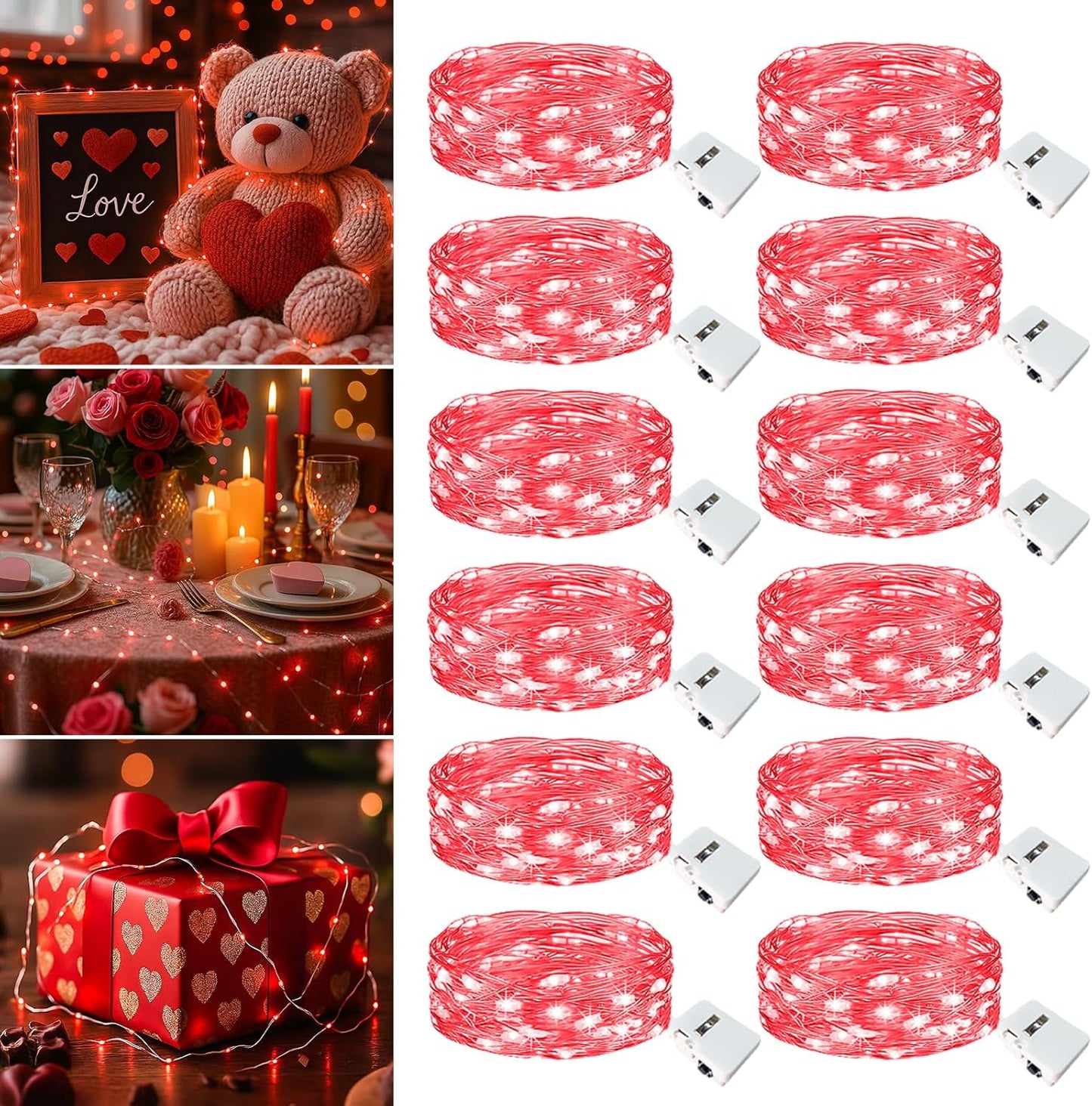 12 Pack Fairy Lights Battery Operated - 7ft 20 Led Twinkle Lights 3 Modes, Bulk Mini String Lights Waterproof for Mason Jars Vases DIY Party Wedding Decoration Christmas - Red