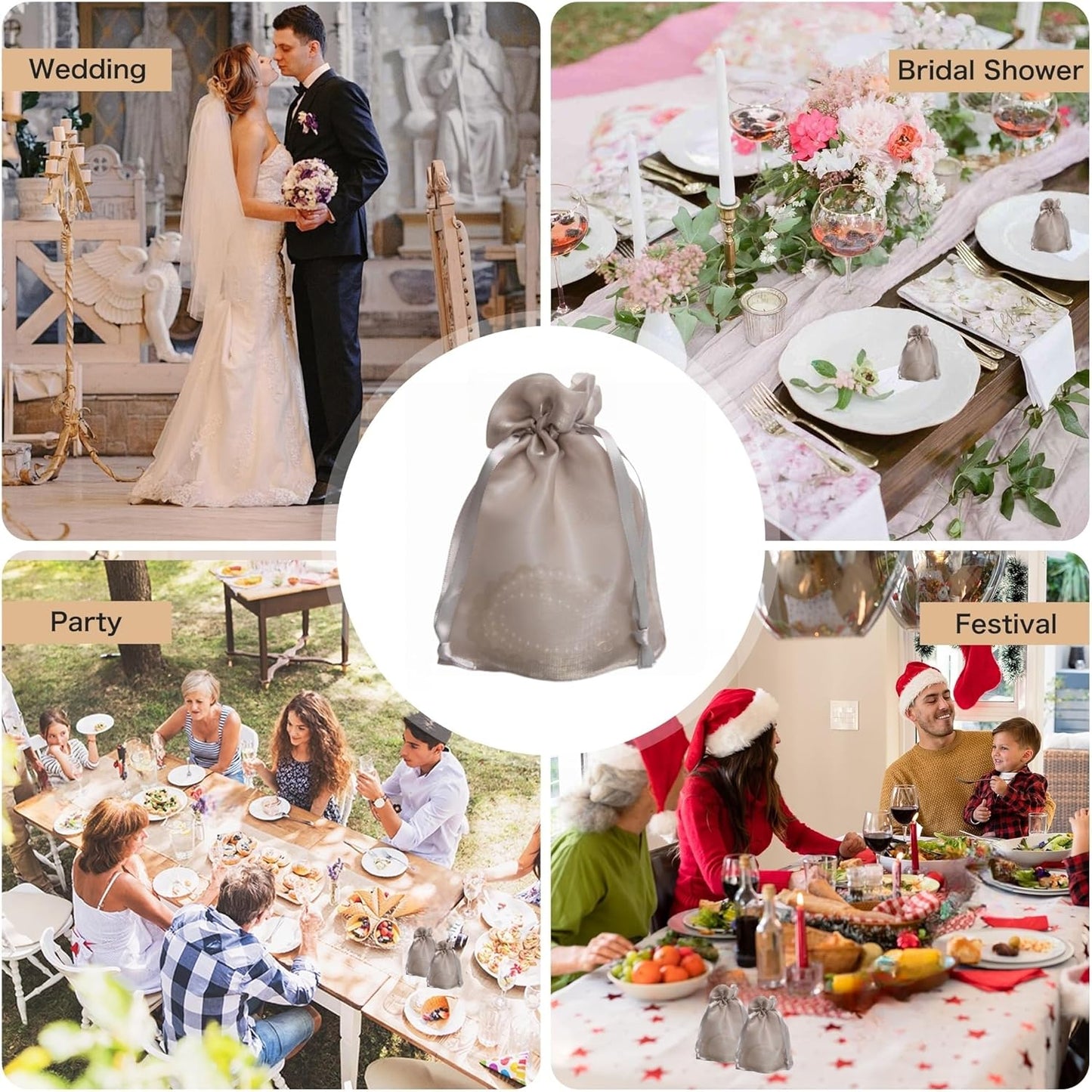 20 Pcs Champagne Small Organza Bags 6X9 inch for Wedding Favors with Drawstring, Mini Mesh Gift Bags Jewelry Pouch for Candy Bridal Shower Party Favor Baby Shower Christmas