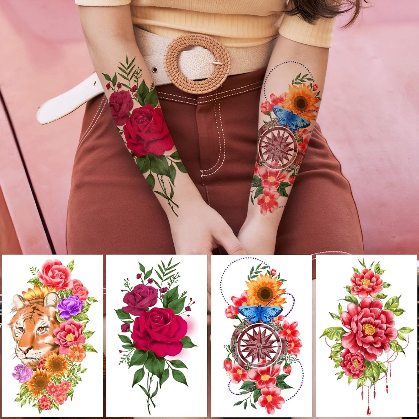 Yazhiji 49 Sheets Temporary Tattoos for Women and Men 3D Extra Large Waterproof Sexy Flowers Fake Tattoo Kits