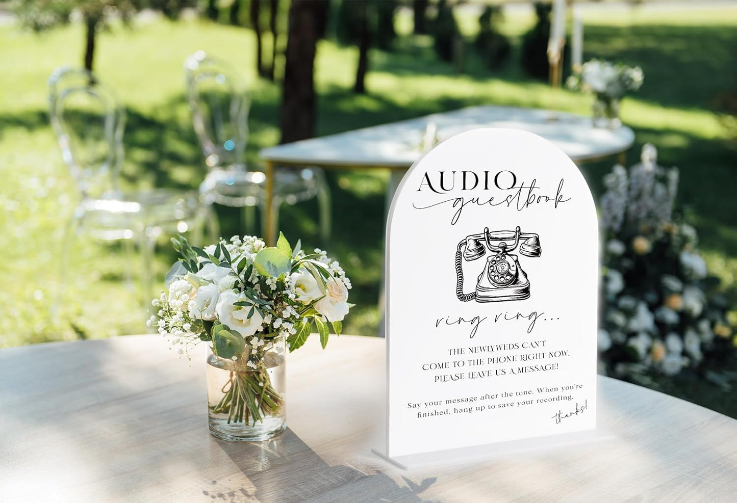Audio Guest Book Sign, White Arch Acrylic Wedding Sign, Audio Guest Book Wedding Phone, Bridal Shower Decor, Engagement Party Decor, Centerpiece Table Decorations Party for Bride and Groom-25