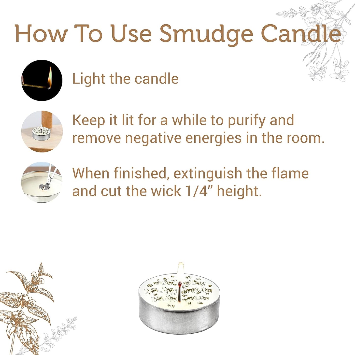 SOUL STICKS 12 Pack Little Smudgies Tealight Candles Smudge Candle for Cleansing House, Meditation, Chakra Healing | Made with Crystals and Herbs (White Sage & Cinnamon)