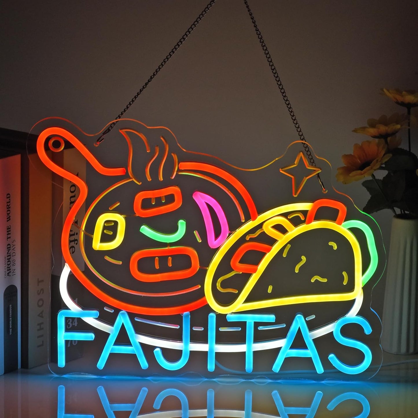 CNBEYOUNG Fajitas Neon Sign, Neon Lights Hanging Wall Art Decoration for Mexican Restaurant Shop Bar Lounge Cafe Kitchen Party Home Decor, USB Powered Ultra Bright Dimmable,15.75x 11.8inches