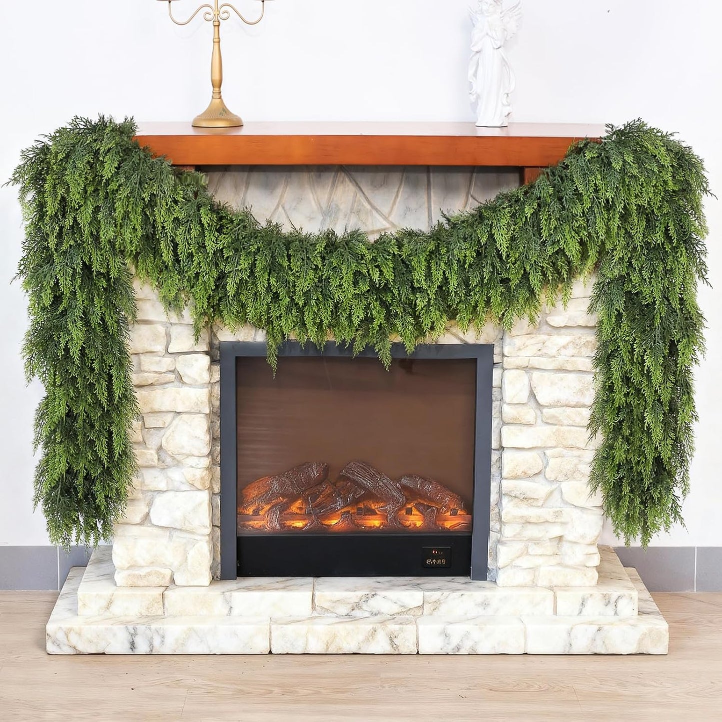 Christmas Cedar Garland - 6ft Artificial Cedar Garland Faux Lush Green Fake Pine Needles for Fireplace,Table,Window,Stairs,Mante,Holiday Indoor Outdoor Xmas Decor(2PCS)