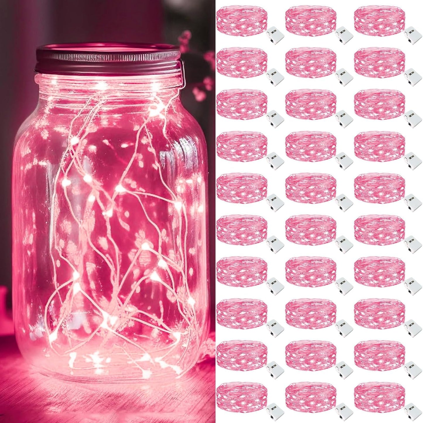 kolpop 30 Pack LED Fairy Lights Battery Operated, Mini Twinkle String Lights Battery Powered Waterproof for Christmas Mason Jars Party,Pink