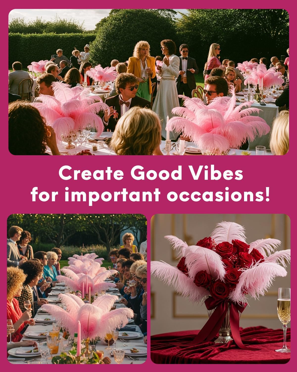 NEWONG 30pcs Pink Ostrich Feathers Natural Bulk 9-12inch(23-30cm) Vase Craft Wedding Home Party Centerpieces Christmas Day Decoration