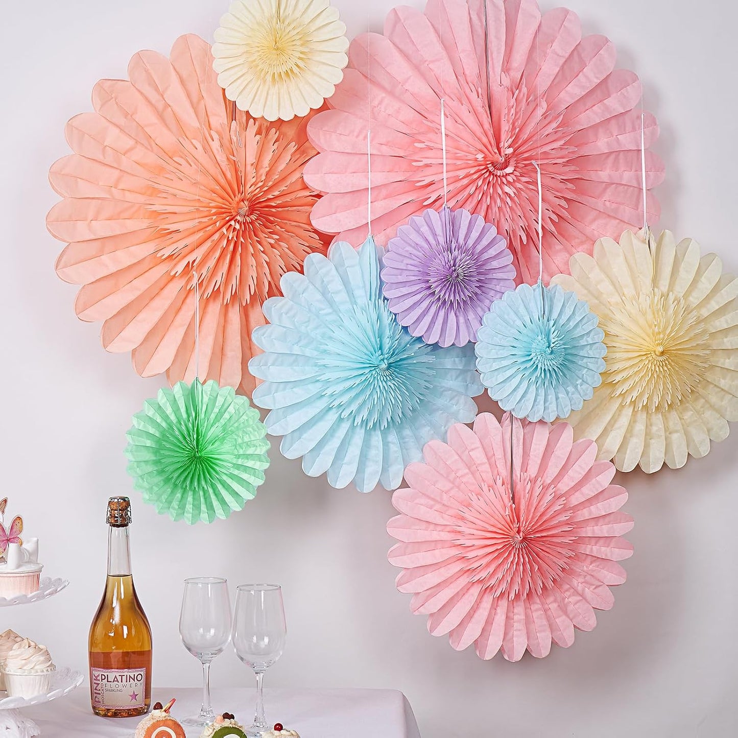 9PCS Huge Pastel Hanging Paper Fans Decoration Macaron Birthday Party Decorations Rainbow Ice Cream Easter Paper Hanging Decor for Bridal Baby Shower Classroom Home Decor