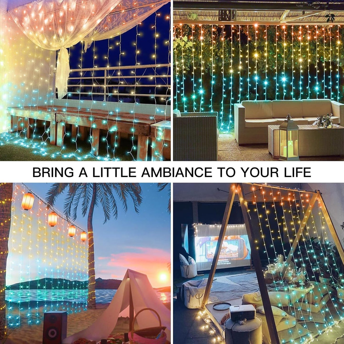 suddus Curtain Lights, 180 Led 6.5 * 5.9ft Sunset Curtain Fairy Lights USB, Hanging Lights for Bedroom, Backdrop, Room Decor, Wall, Window, Party, Tapestry, Multicolor