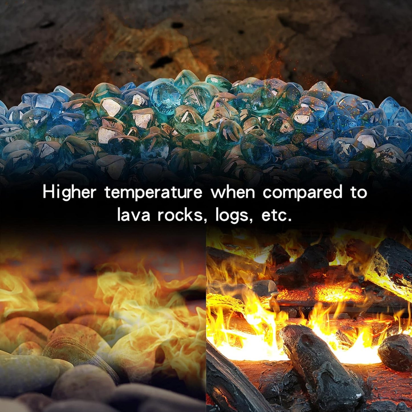 Stanbroil 10-Pound Fire Glass Diamonds - 1/2 inch Luster Fire Glass for Fireplace Fire Pit and Landscaping, Caribbean Blue Luster