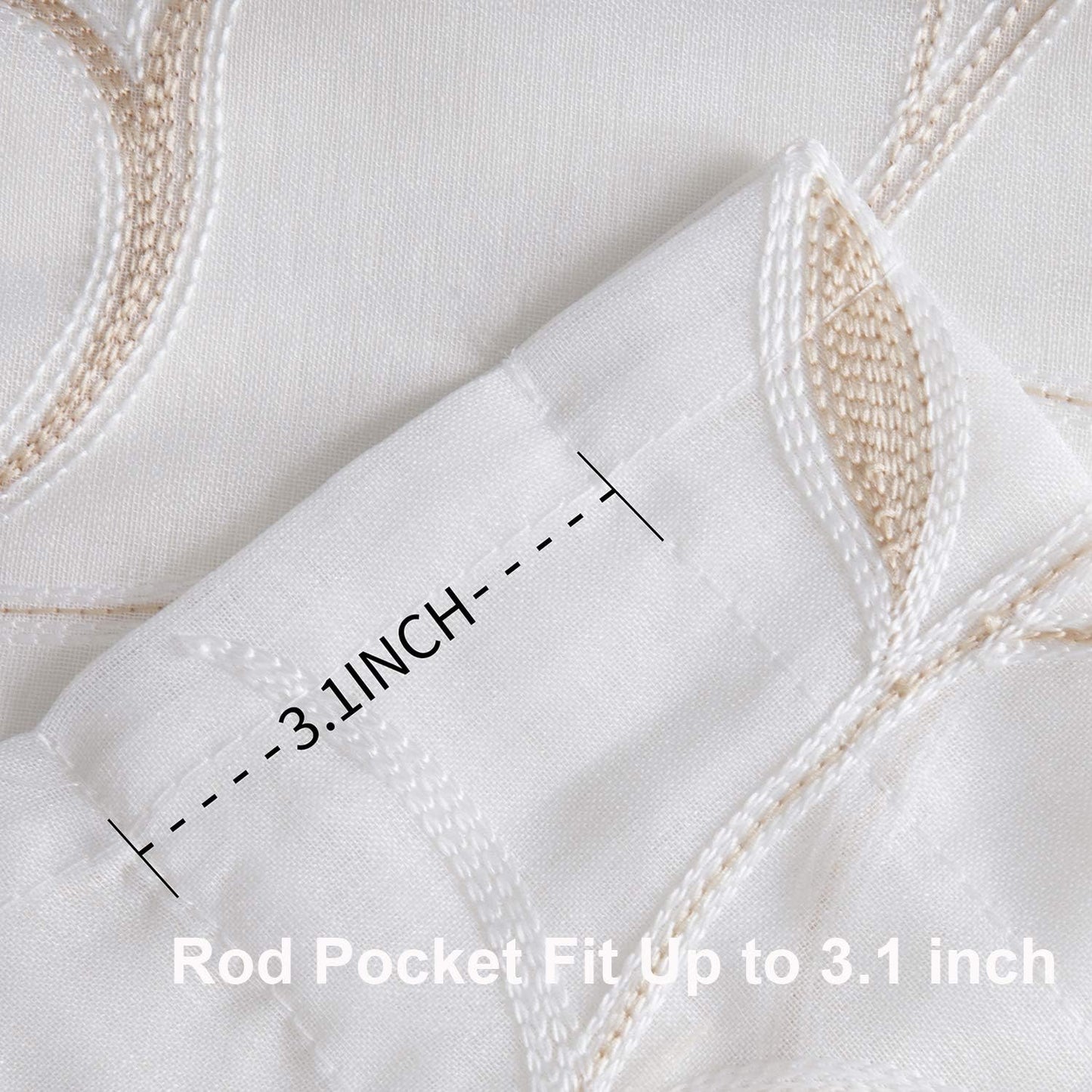 VISIONTEX White Sheer Voile Curtains, Decorative Beige Leaves Embroidery Faux Linen Rod Pocket Window Drapes for Home Kitchen, Living Room and Bedroom 54 x 63 Inch, Set of 2 Curtain Panels