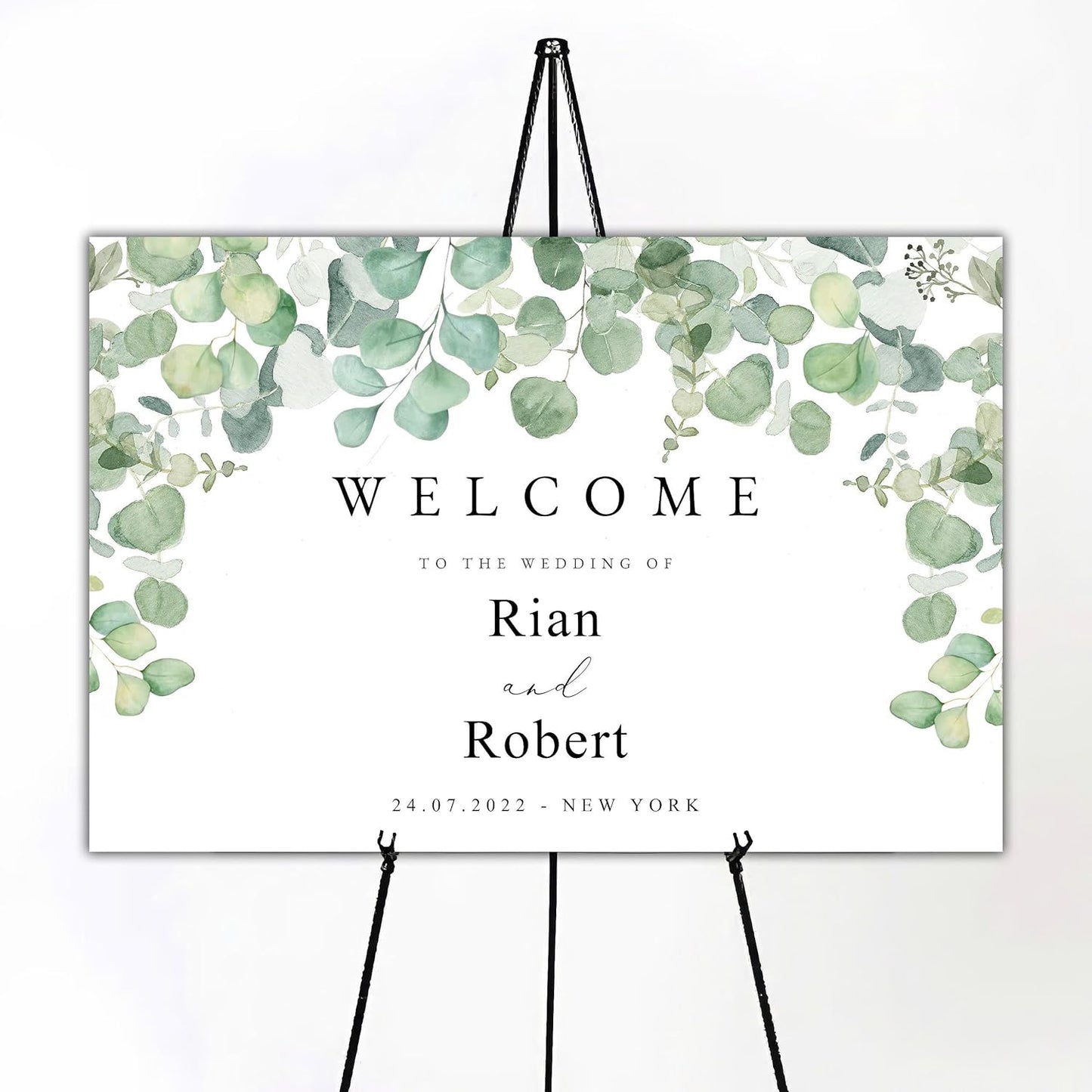 Generic Eucalyptus Wedding Welcome Sign, Minimalist, Greenery, Foliage, 12x18, 18x27, 24x36 Inch, Plastic, 4mm, Tabletop Mount