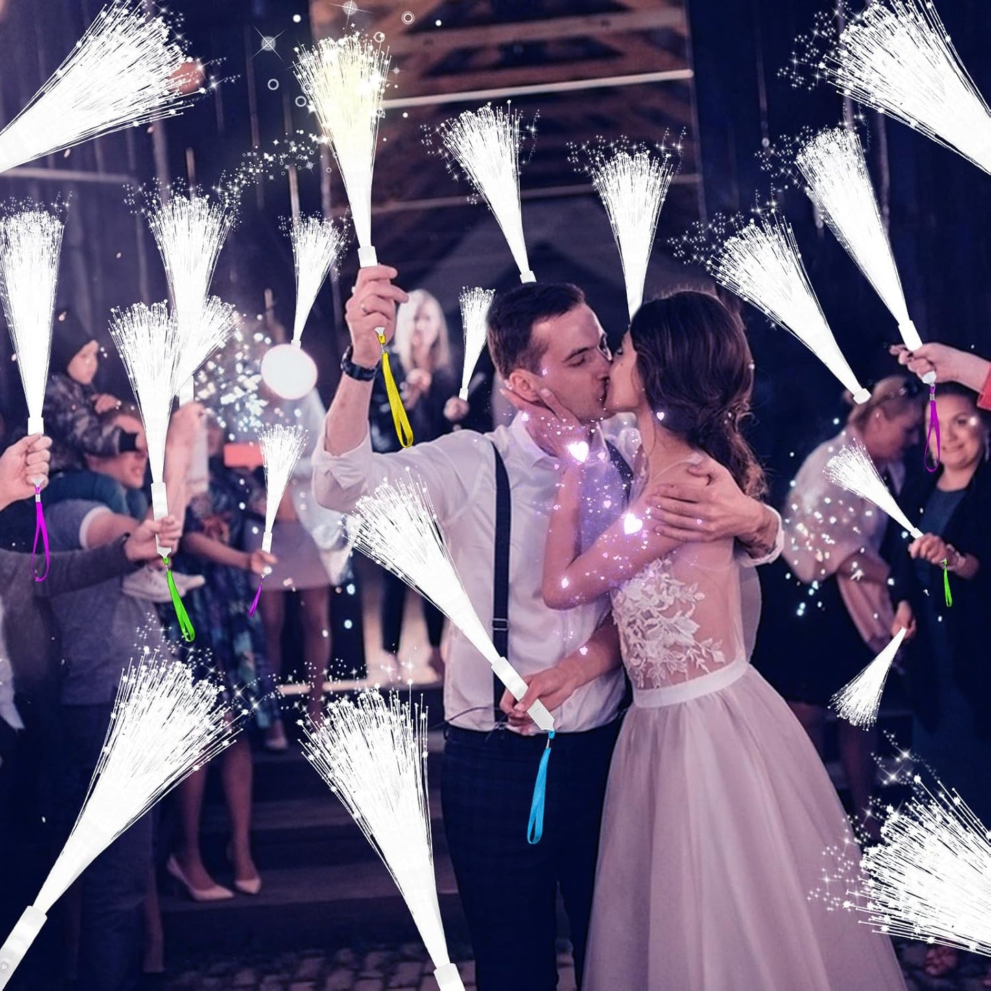 76 PCS White Fiber Optic Sticks, LED Fiber Wands, Fiber Optic Wand with 3 Light Modes, Glow in the Dark Party Supplies, Wedding Party Supplies, for Wedding, New Year, Birthday, Carnival