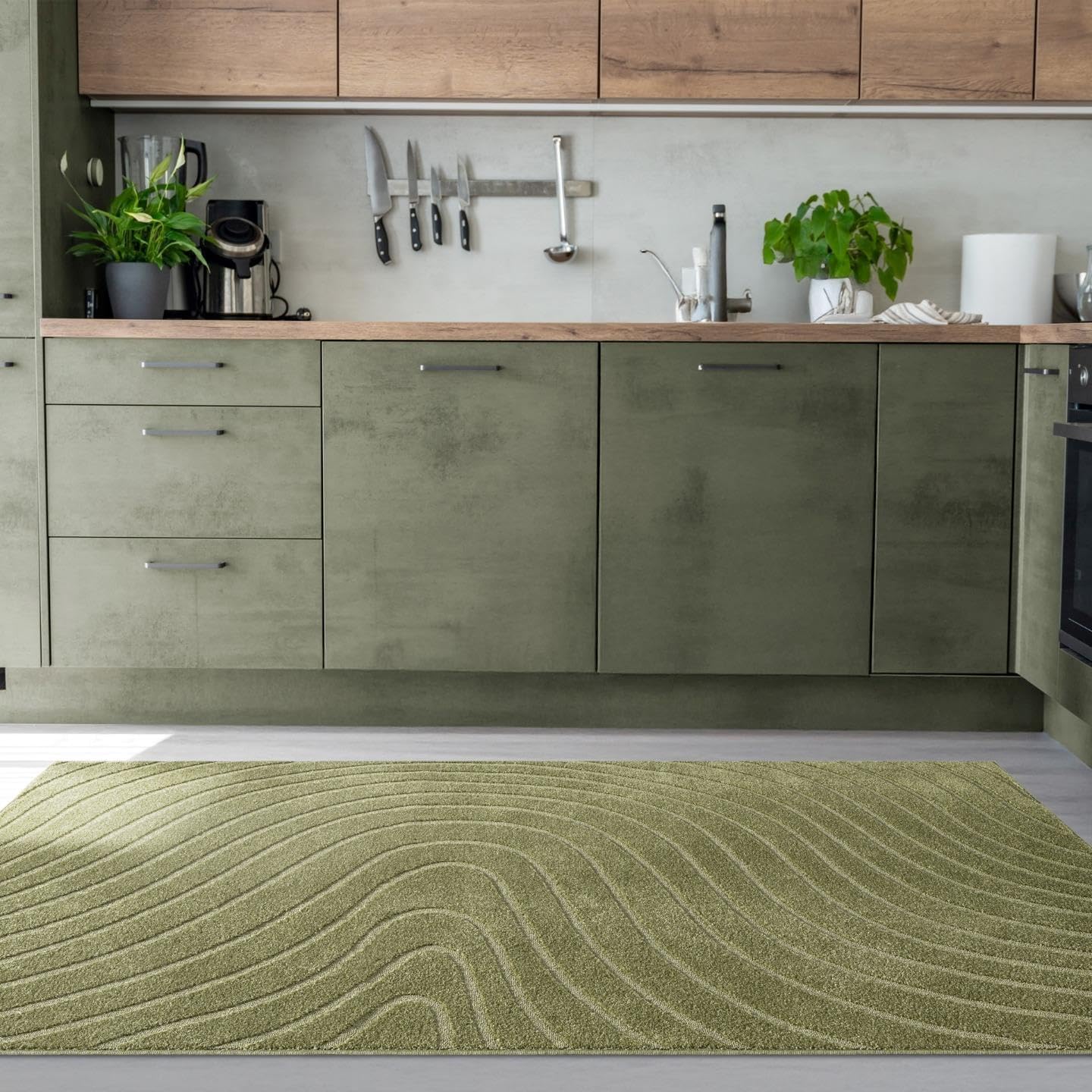 LUXE WEAVERS Modern Geometric Wave Green 6x9 Area Rug, Contemporary Stain Resistant Carpet