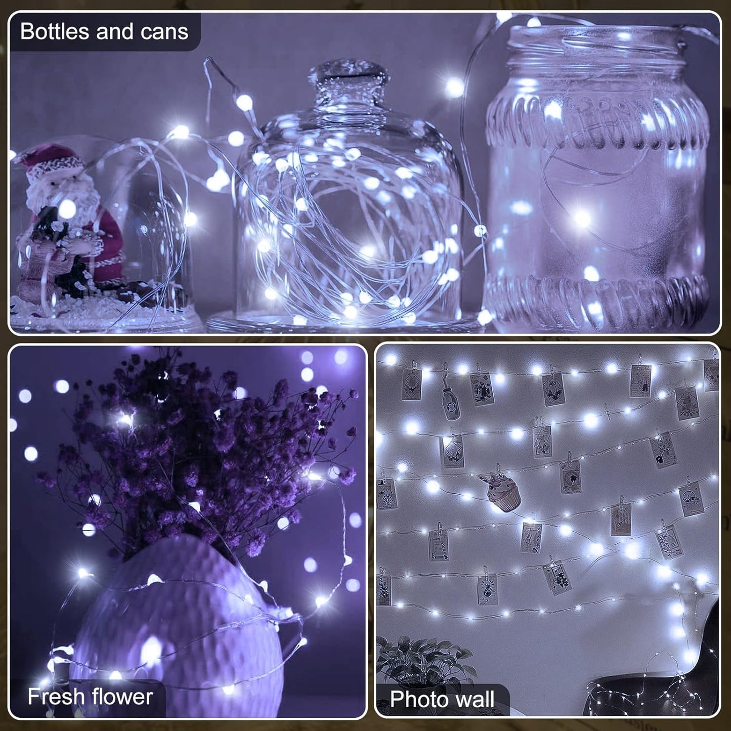 Aogist 24 Pack Fairy Lights 3 Modes 7ft 20 LED Waterproof,Battery Operated Silver Wire Firefly Starry Moon Mini String Lights for Mason Jars Christmas DIY Crafts Wedding Party Bedroom,White