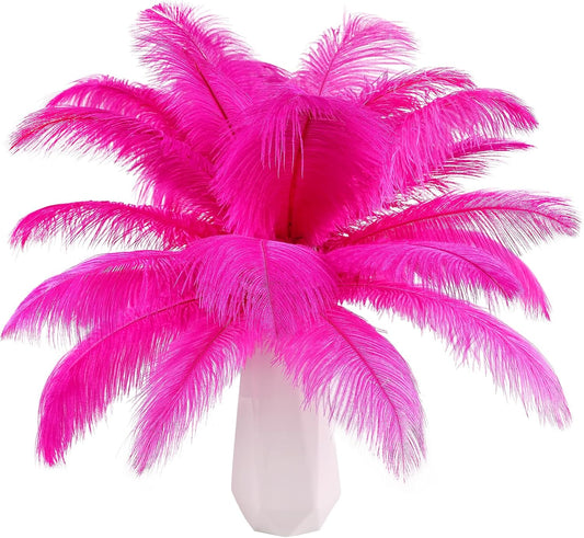 THARAHT Hot Pink Ostrich Feathers 24pcs Natural Bulk 8-10Inch 20cm-25cm for Crafts Wedding Party Centerpieces Easter Gatsbi and Home Decoration Feathers