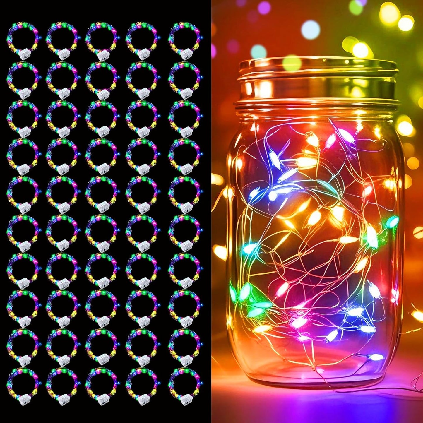 pozzolanas 50 Pack Multicolor Battery Operated String Lights - 7ft Waterproof Fairy Lights with 20 LEDs for Home, Mason Jar, Party, Wedding, Halloween, Christmas Decorations