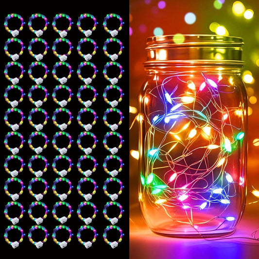 pozzolanas 50 Pack Multicolor Battery Operated String Lights - 7ft Waterproof Fairy Lights with 20 LEDs for Home, Mason Jar, Party, Wedding, Halloween, Christmas Decorations