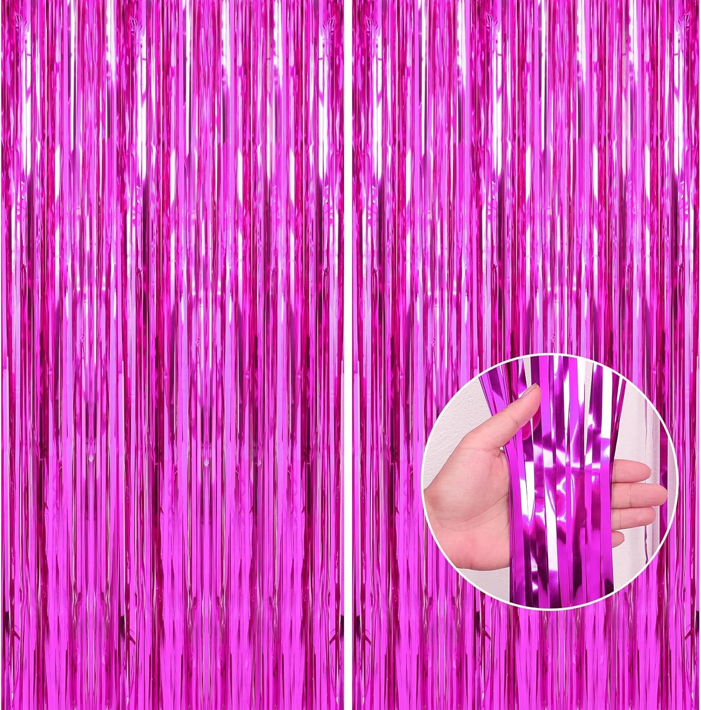Crosize 2 Pack 3.3 x 9.9 ft Hot Pink Foil Fringe Backdrop Curtain, Streamer Backdrop Curtains, Streamers Birthday Party Decorations, Tinsel Curtain for Parties, Photo Booth Backdrops, Party Décor
