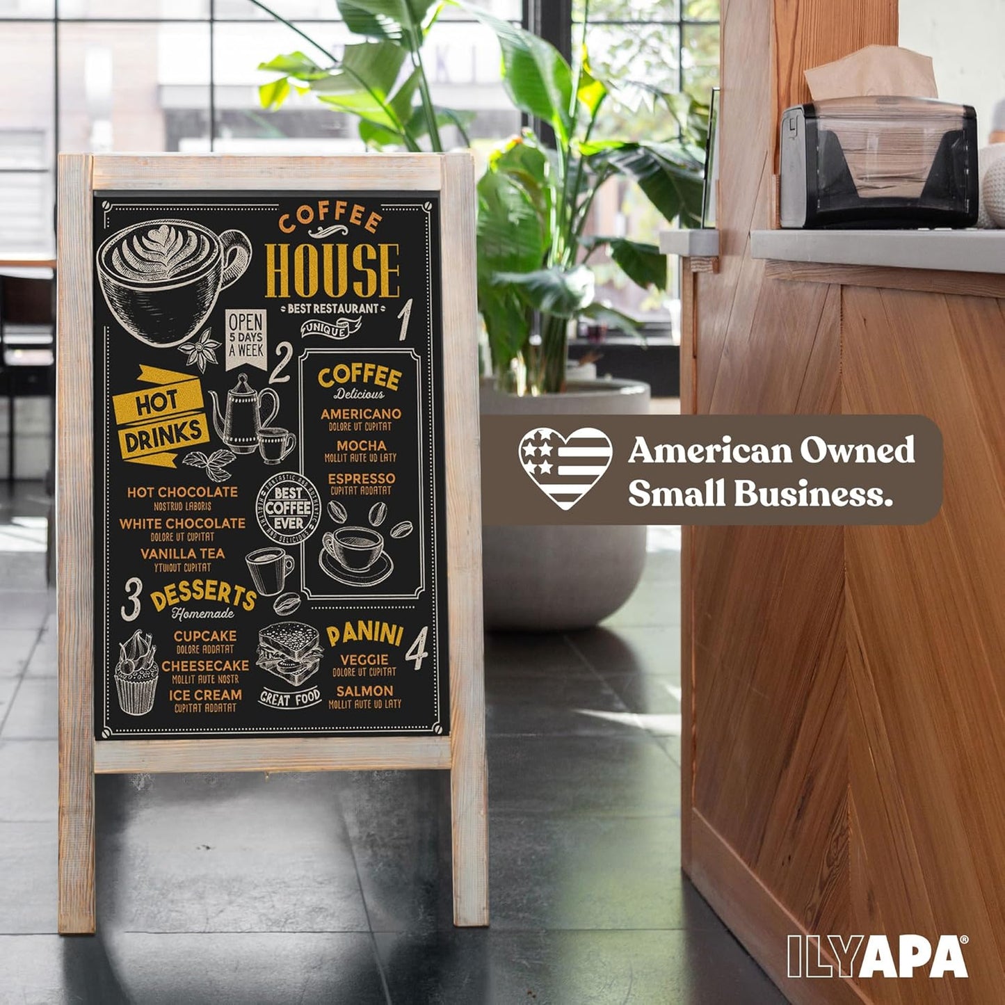 Ilyapa Wooden A-Frame Sign with Eraser & Chalk - 40 x 20 Inches Magnetic Sidewalk Chalkboard – Grey Menu Display for Restaurant, Business or Wedding