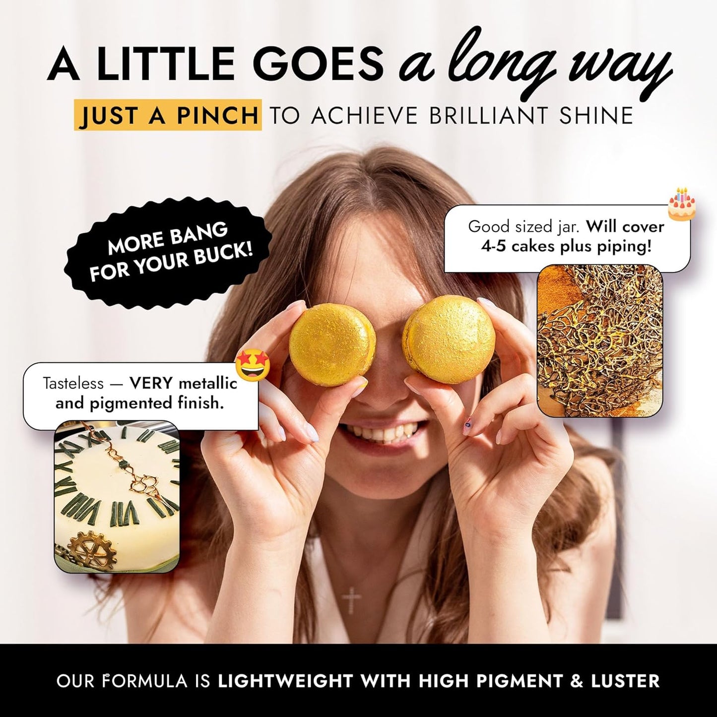 MONÉGASQUE Gold Edible Glitter for Drinks 7g – Halloween Edible Glitter for Cakes & Cocktails - Gold Luster Dust for Cocktail, Cake Decorating, Food Decorations Sprinkles Spray - Drink Shimmer Powder