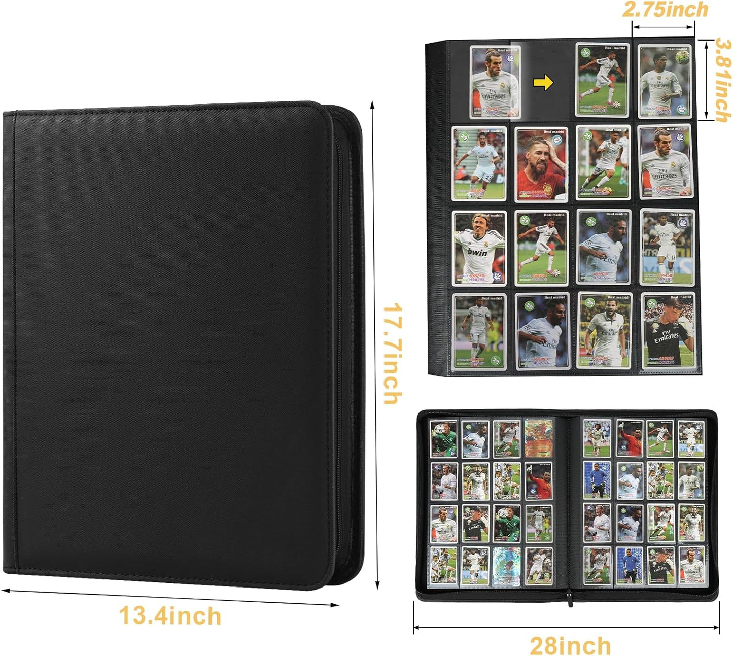 Trading Card Binder 16 Pocket, 1024 Pockets Card Binders, Card Collection Binder, Card Album Folder for MTG, TCG, Sports Cards, Game Cards (Black)