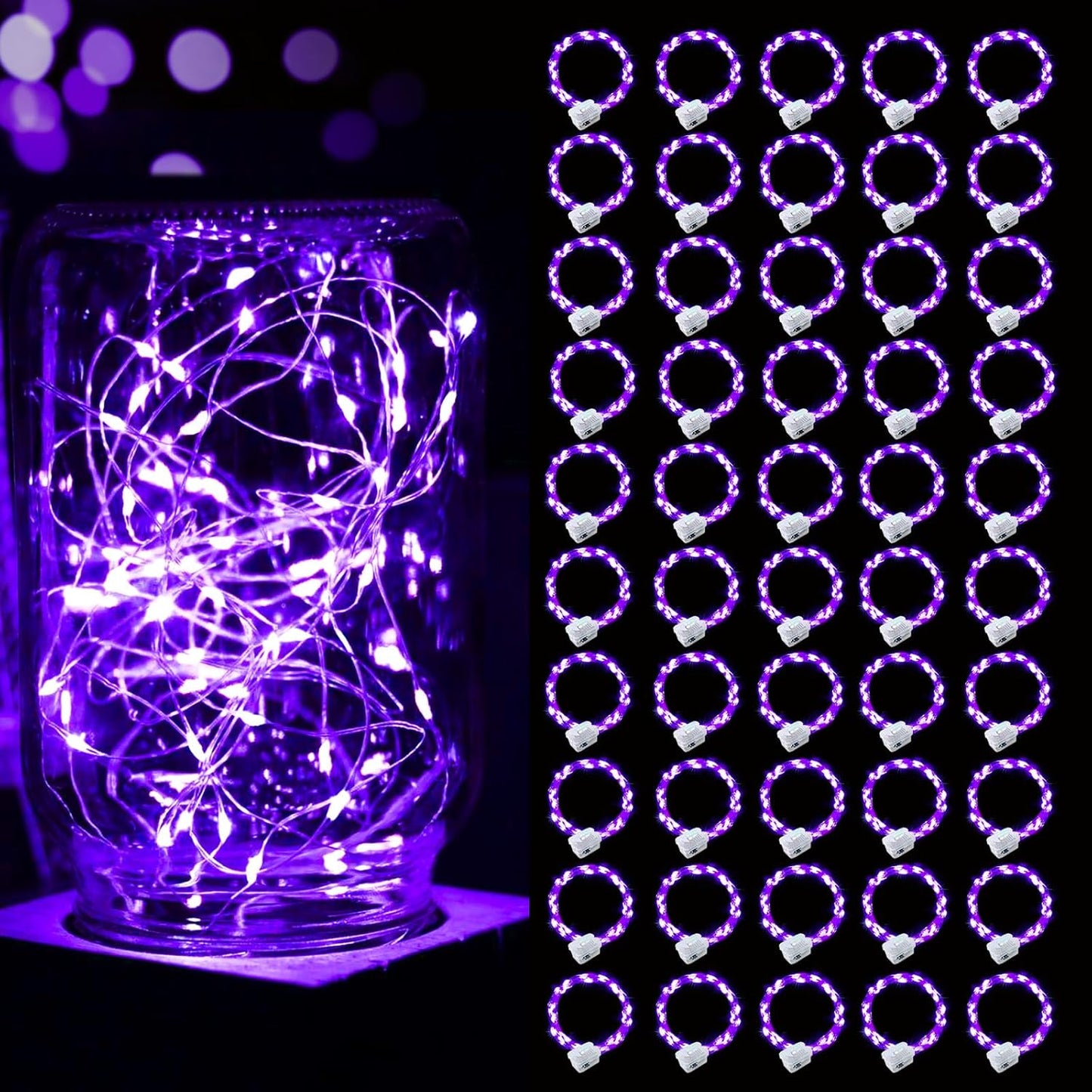 pozzolanas 50 Pack Purple Battery Operated String Lights - 7 ft Waterproof Fairy Lights with 20 LEDs for Home, Mason Jar, Party, Wedding, Halloween, Christmas Decorations