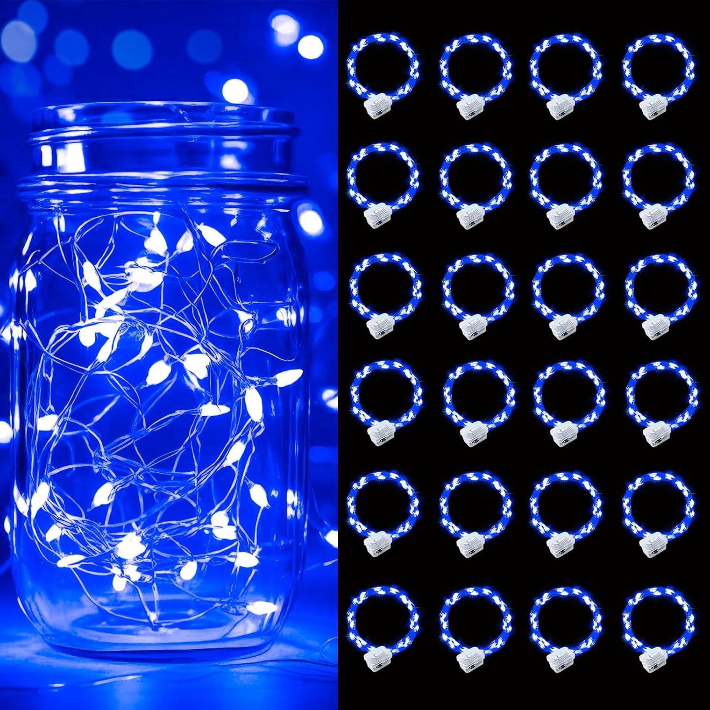 pozzolanas 24 Pack Blue Battery Operated String Lights - 7ft Waterproof Fairy Lights with 20 LEDs for Home, Mason Jar, Party, Wedding, Halloween, Christmas Decorations