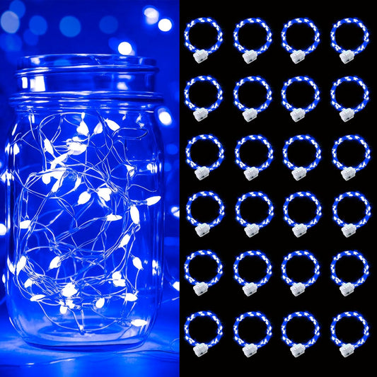 pozzolanas 24 Pack Blue Battery Operated String Lights - 7ft Waterproof Fairy Lights with 20 LEDs for Home, Mason Jar, Party, Wedding, Halloween, Christmas Decorations