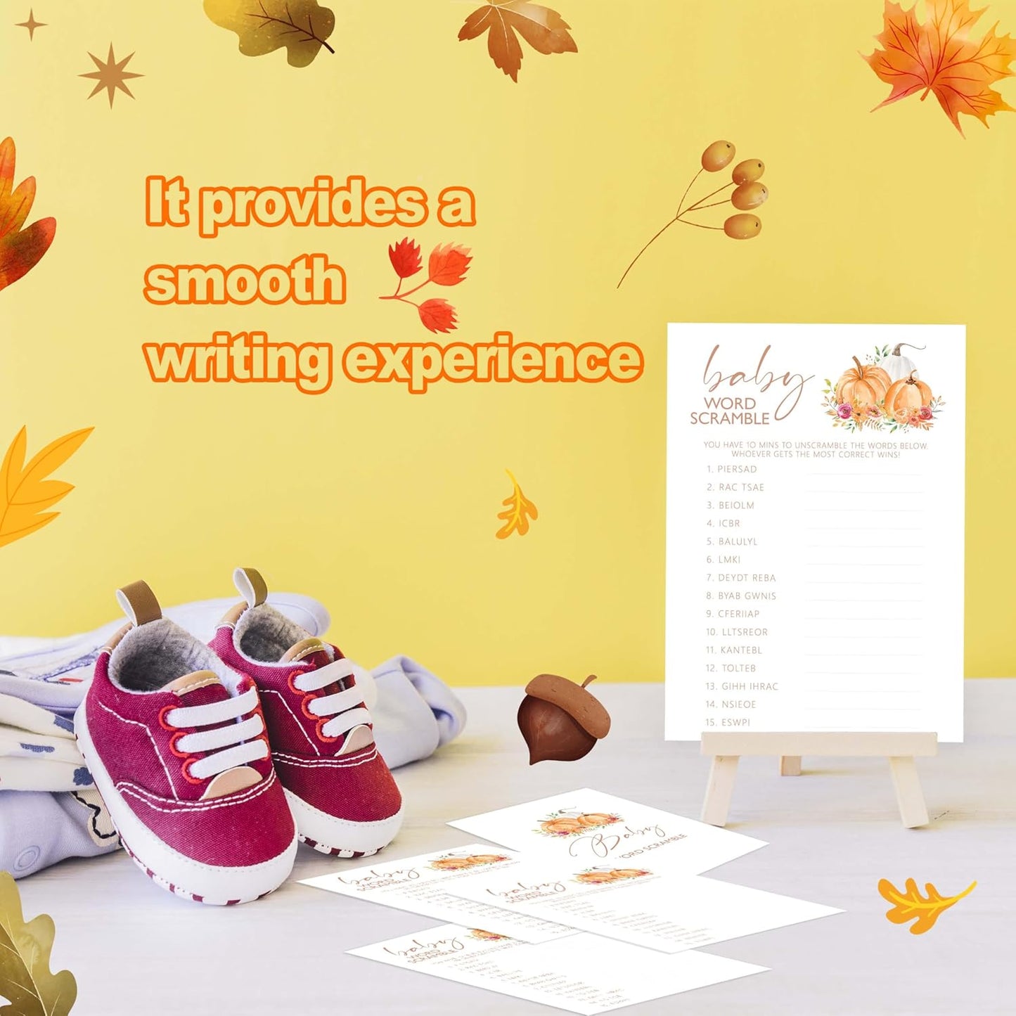 Baby Shower Games, Thanksgiving Baby Word Scramble + 1 Answer Card, 25 Sets Baby Gender Reveal Party Decorations Supplies - E07