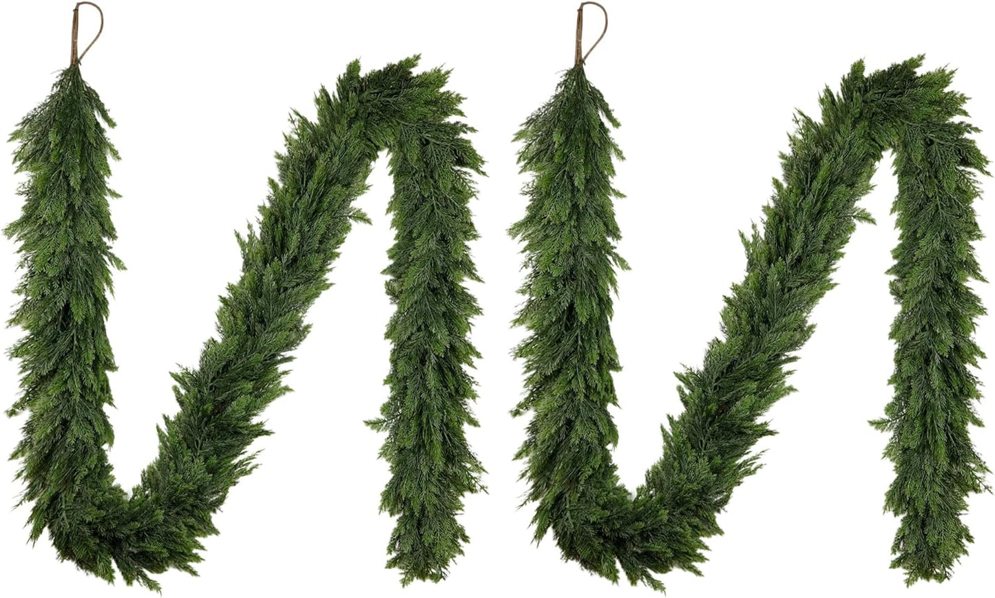 2PCS Christmas Cedar Garland 9Ft Artificial Realistic Soft and Thickness Green Faux Cedar Pine Garlands, Holiday Xmas Decoration Stairs Wall Mantle Door Indoor Outdoor(2pcs, 9ft)