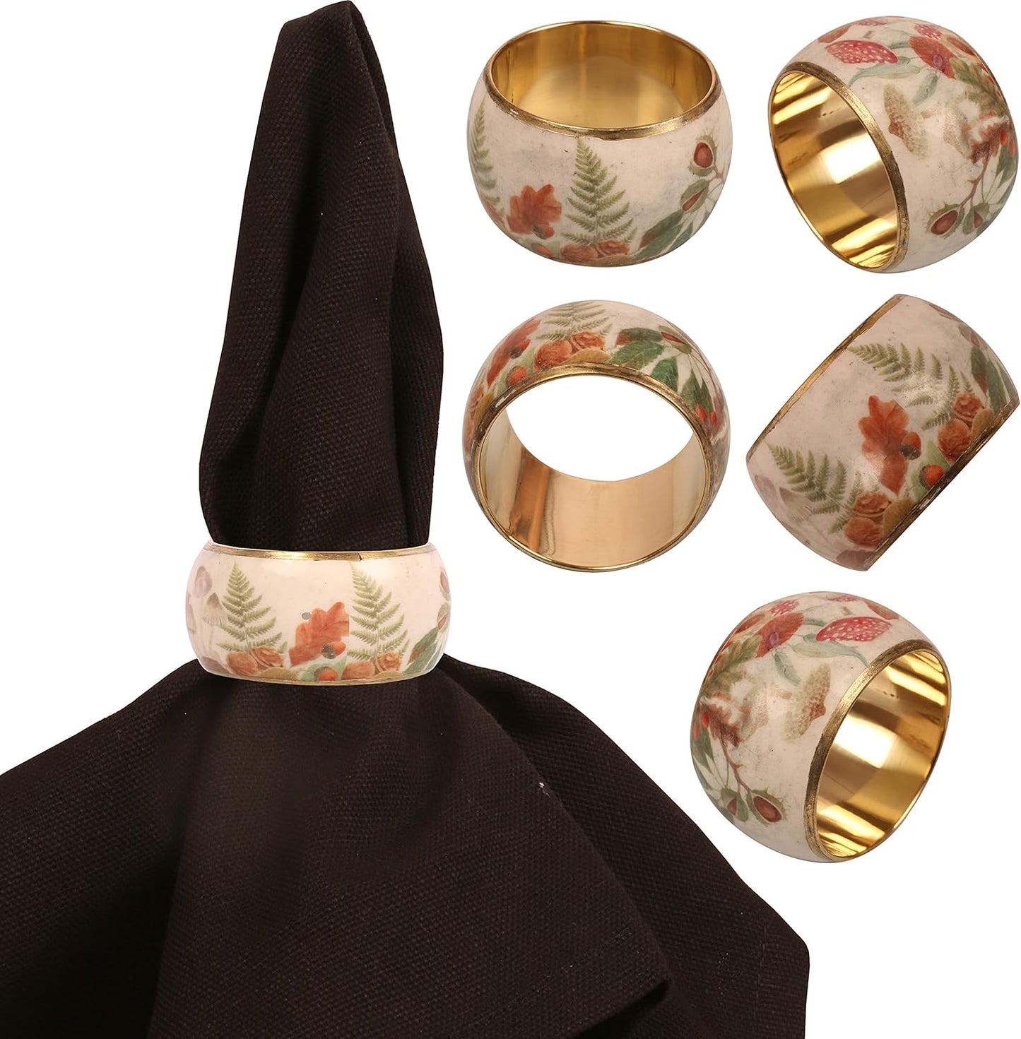 Gorgeous Beautifully Handcrafted Eye Catching Floral Petals Patterns Large Size Gold Color Party Dining Table Napkin Holders (Set of 6)