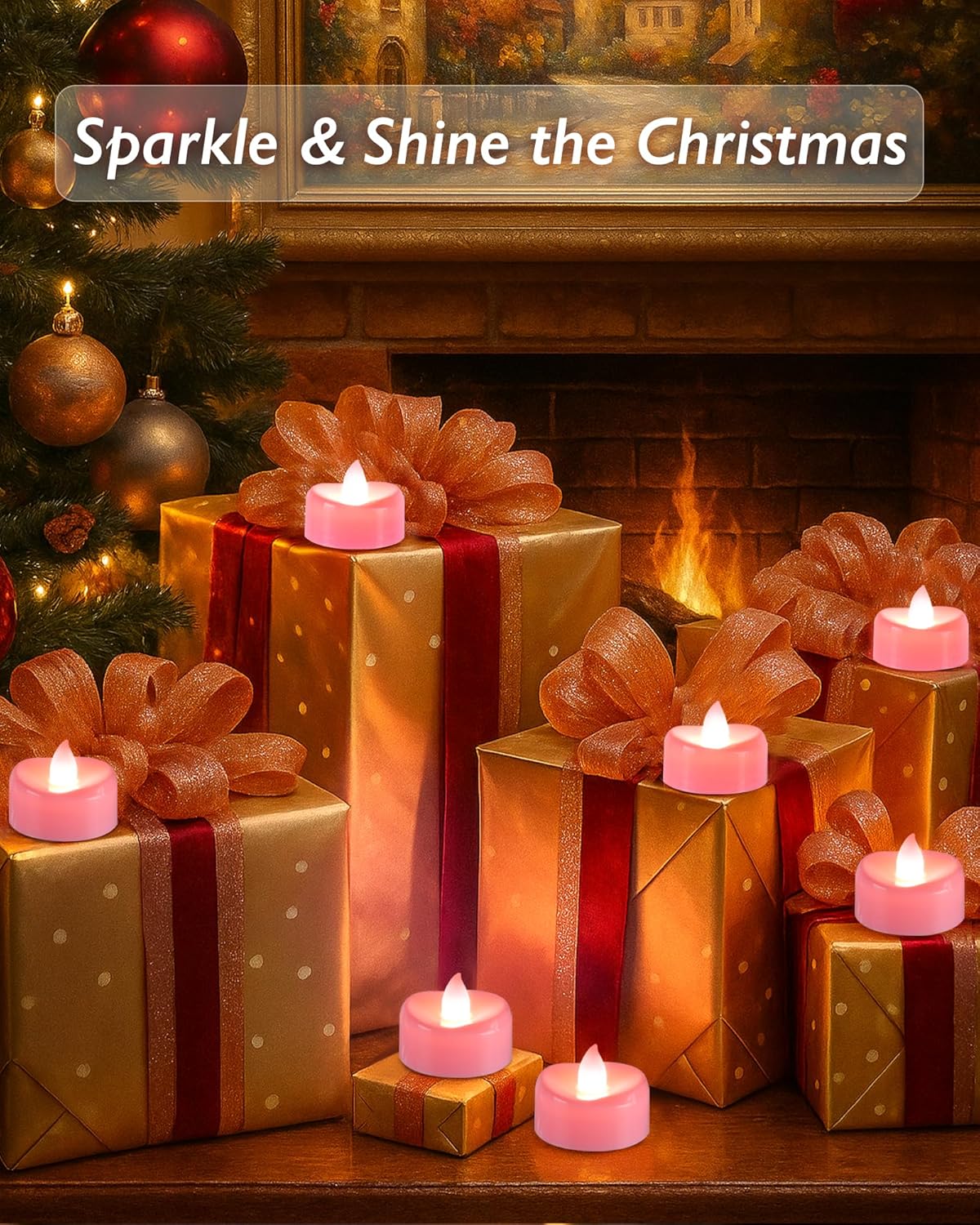 Raycare Pink LED Tea Lights Battery Operated, 200+Hour Flickering Votive Candles,Realistic Fake Flameless Tea Lights for Wedding Party Halloween Thanksgiving Christmas Decorations, 24 Pack