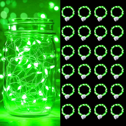 pozzolanas 24 Pack Green Battery Operated String Lights - 7ft Waterproof Fairy Lights with 20 LEDs for Home, Mason Jar, Party, Wedding, Halloween, Christmas Decorations