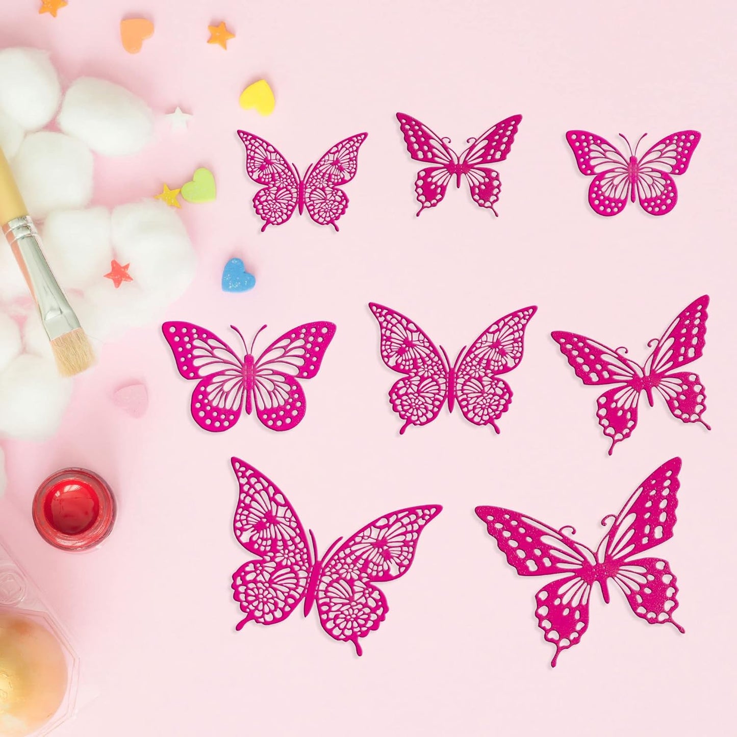 Gyufise 36 Pack Laser Purple Red Glitter 3D Butterfly Cupcake Toppers Hollow Cake Decorations for Birthday Wedding Fairy Party Wall Sticker Decal