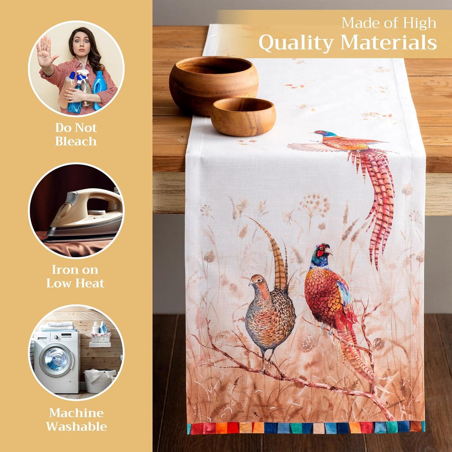 Maison d' Hermine Table Runner 100% Cotton Single Layer Table Runners 72 inches Long for Thanksgiving Christmas Decorations Home Kitchen Dining Party Wedding (Faisan D'Automne, 14.5" x 72")
