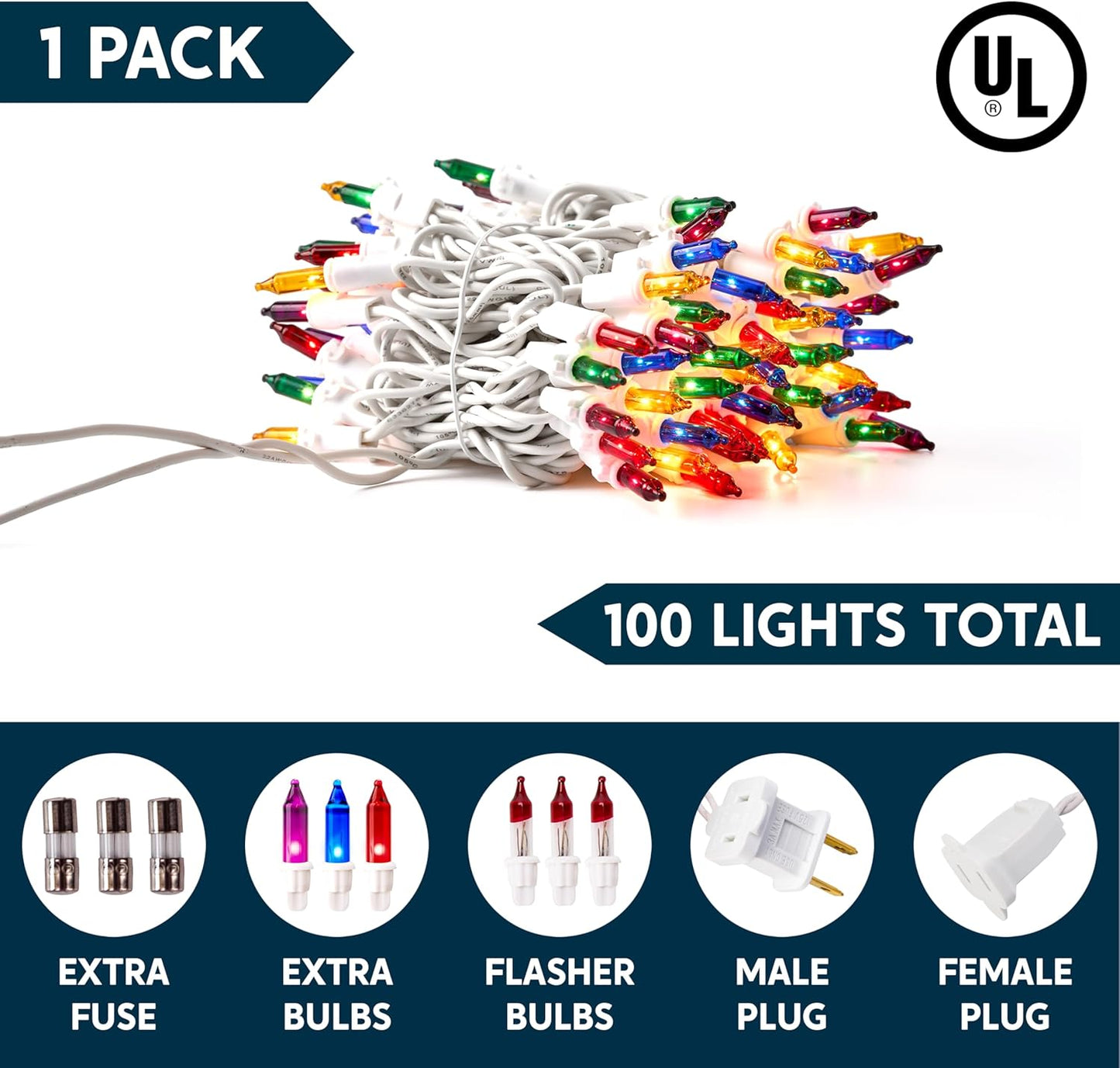 Joiedomi Christmas String Lights Indoor,100 Count Mini Multicolor Light with 21.4 FT White Wire,Lighting Decor for Patio Dorm Classroom Bedroom Holiday Wedding Party Garland Birthday Festival