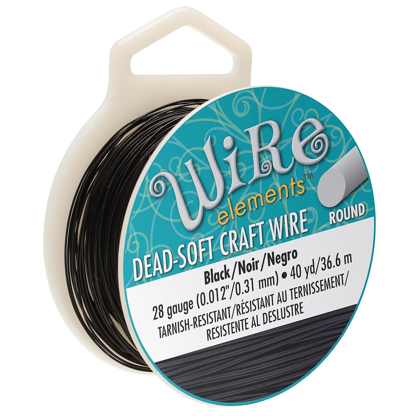 The Beadsmith Wire Elements Craft Wire – Tarnish Resistant, Soft Temper, Round, Black Color – 0.32mm, 28 Gauge, 40 Yard Spool – Jewelry Making, Wire Wrapping, Floral, & Other DIY Crafts