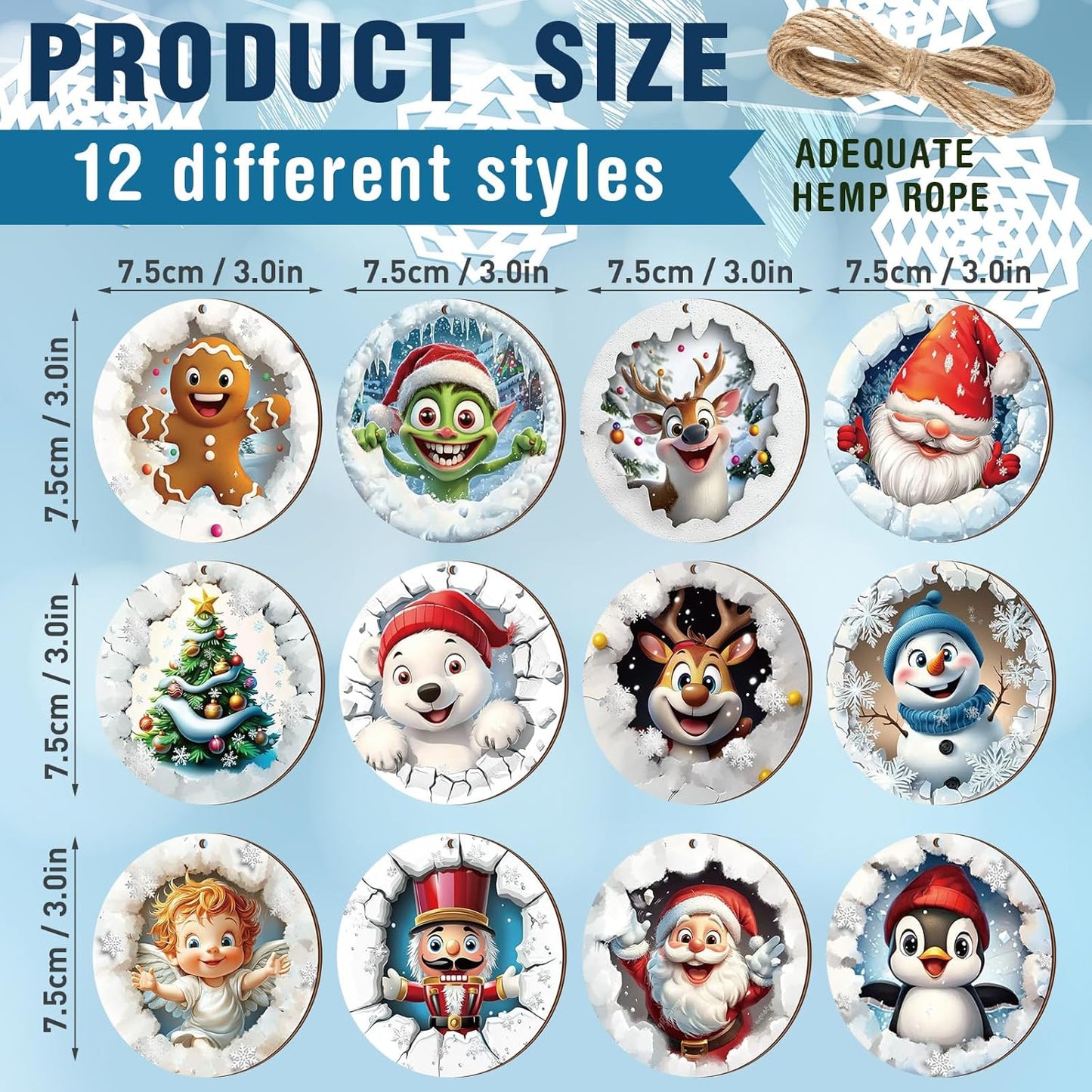 Suzile 36 Pcs Christmas Wooden Ornaments Christmas 3D Break Through Ornament Xmas Cute Animal Decorations for Tree Wreaths Xmas Hanging Wood Cutouts Decor for Home Winter Party