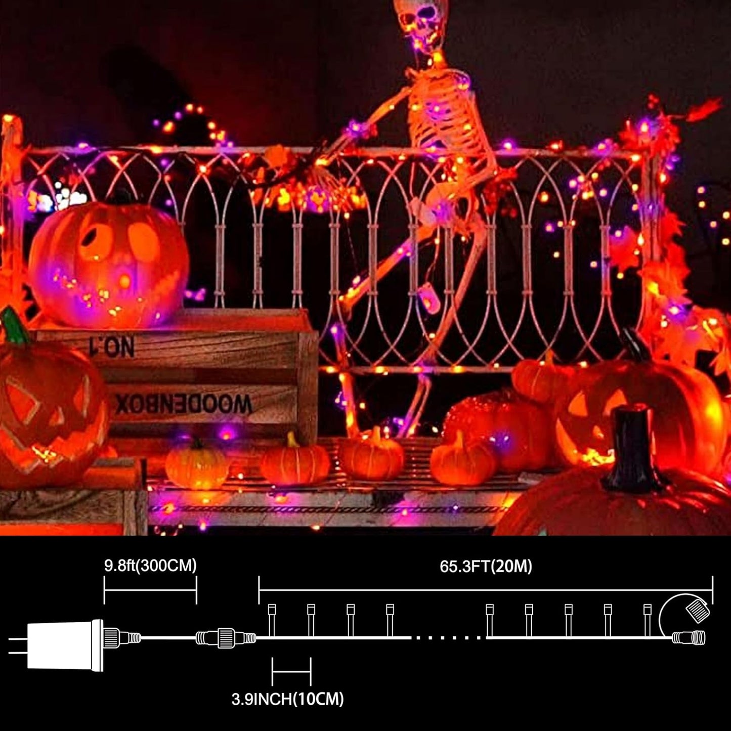 LAMPHOME 66ft Halloween Decorative Mini Lights, 200 LED Transparent Wire Fairy Starry String Lights Plug in, 12 Lighting Modes, for Halloween Decoration Outdoor Party Decoration (Orange and Purple)